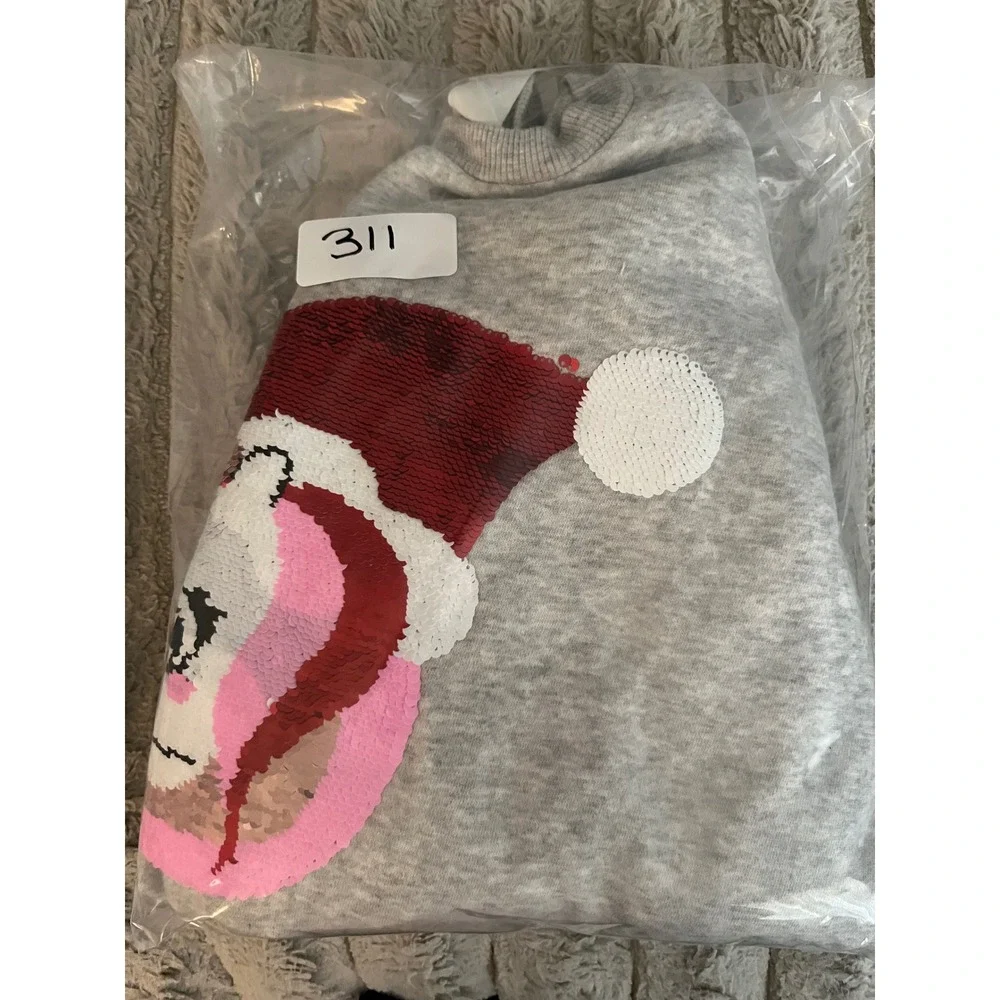 HM Kids Gray Sequin Unicorn Santa Hat Christmas Holiday Sweatshirt Size 8-10Y